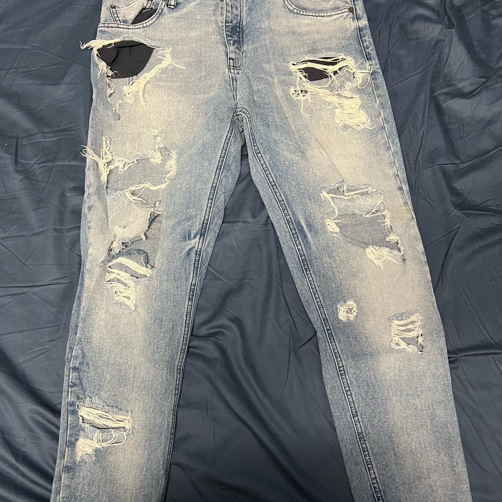 Zara Slim Blue Distressed Denim Jeans
